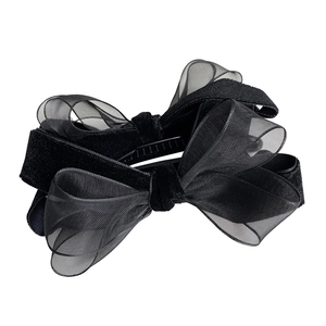 Barrette banane élégante avec nœud double épaisseur en velours et tulle noir