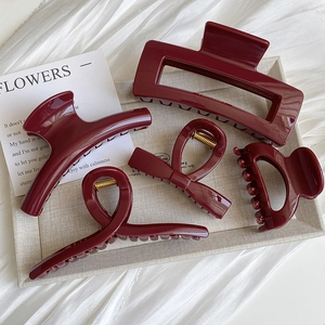 Elegant Wine Red Large Hair Claw Clip Glossy Resin Shark Clip Fashion Hair Styling Accessory For Women Daily Party