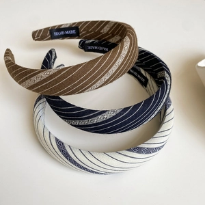 Fashion Striped Fabric Headband For Women Wide Padded Handmade Hair Hoop Geometric Pattern Retro Hair Accessories