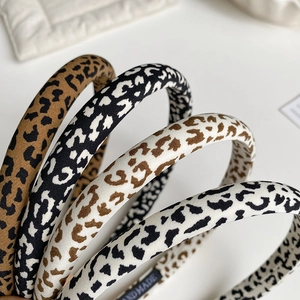 Chic leopard print sponge headband set in assorted colors with handmade fabric texture