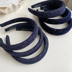 Lot de quatre serre-têtes bleu marine brillants avec strass et texture faite main