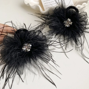 Vintage Black Feather Hair Claw Clip With Mesh Bow Heart Rhinestone Elegant Hair Accessories For Women Wedding Party Jewelry