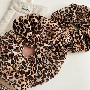 Set of two vintage leopard print velvet scrunchies with elastic hair tie design