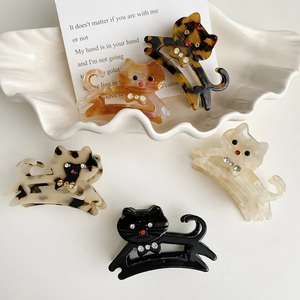 Lot de 5 pinces à cheveux chat en acétate avec strass brillants de couleurs assorties