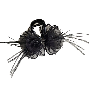 Elegant black hair claw clip with mesh bow and feather detail for women's hair styling
