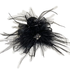 Elegant black feather hair claw clip with rhinestones for a vintage luxury hairstyle