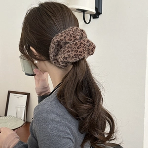 Vintage Leopard Print Plush Scrunchies Soft Faux Fur Hair Bands Elastic Autumn Winter Large Hair Ties For Women Accessories