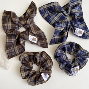 French Style Plaid Fabric Scrunchies Retro Checked Hair Ties Bow Ribbon Large Hair Rings For Women Sweet Hair Accessories