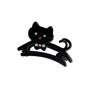 Pince à cheveux chat noire en acétate avec strass brillants et détail de nœud