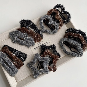 Women Plush Hair Clips Autumn Winter Warm Maillard Style Knit BB Clips Heart Star Cloud Geometric Hairpins Soft Side Clips