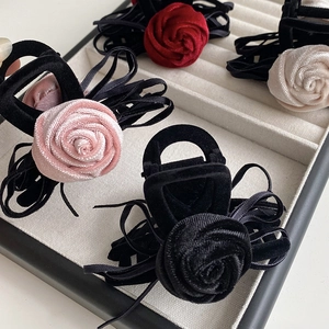 Elegant Velvet Rose Flower Hair Claw Clip French Vintage Ribbon Bow Shark Clip Ponytail Hair Accessories For Women