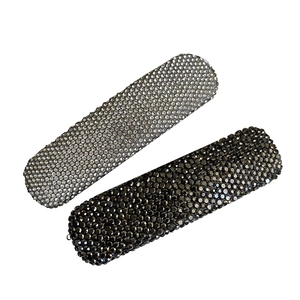 Sparkling crystal rhinestone barrette set in silver and black grey rectangular design