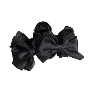 Pince à cheveux élégante avec nœud noir multicouche en satin et mesh pour femmes chic
