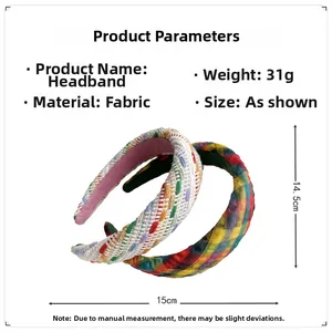 Detail view of woven fabric headband dimensions and weight specs for a high-top look