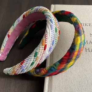 Colorful woven and plaid sponge headbands with a wide-brim design and vintage texture