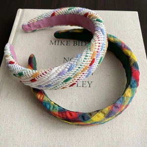 Colorful woven and plaid sponge padded headbands with high top design for women