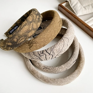 New Chinese Vintage Ink Print Padded Sponge Headband For Women Elegant Floral Thickened Hair Hoop Handmade Hair Accessories