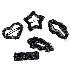 5-piece set of plush tweed BB hair clips in geometric shapes for autumn styling