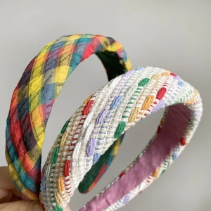 Colorful woven plaid headband with high-top sponge design for women's hair styling