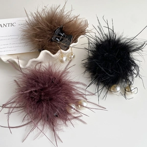 Pince à Cheveux Élégante en Plumes Avec Gland de Künstliche Perles Luxe Français Plume d'Autruche Pince pour Femmes Quotidien Fête Accessoires