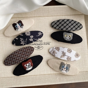 Lot de 8 pinces à cheveux chat mignon avec motifs à fleurs et carreaux en tissu