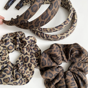 Classic leopard print hair accessories set with headbands and scrunchies for women