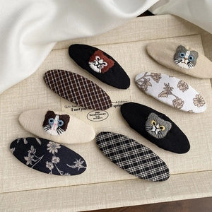Lot de 8 barrettes à cheveux mignonnes avec broderie chat et motifs à carreaux