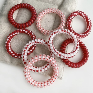 Élastiques à Cheveux Spirale à Pois et Carreaux Rouges et Blancs pour Femmes Filles Anneaux de Cheveux Ligne Téléphonique en Flanelle Fait Main