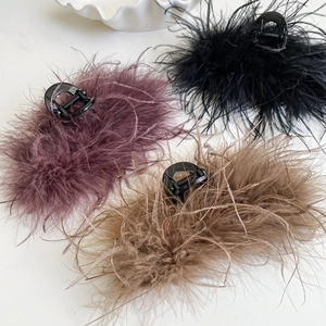 Three-piece large feather hair claw clips in black, burgundy and camel for women's thick hair