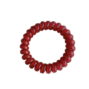 Élastique à cheveux spirale rouge foncé à pois, style cordon de téléphone pour queue de cheval