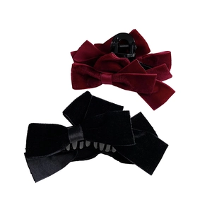 Elegant velvet double layered bow claw clips in burgundy and black colors
