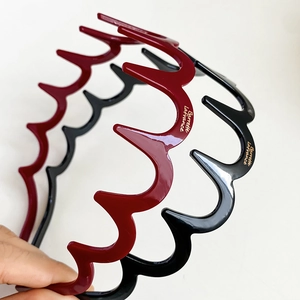 Set di cerchietti ondulati antiscivolo in resina nero e bordeaux per capelli