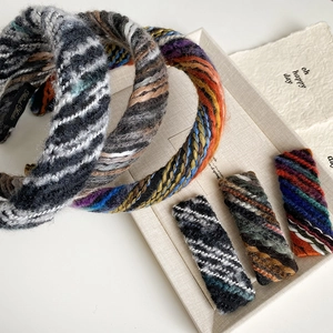 Handmade woven tweed headband and hair clips set with retro knit texture for women