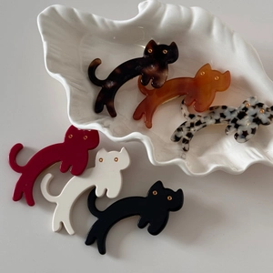 Cute acetate cat hair clips set featuring colorful patterns and checkered designs