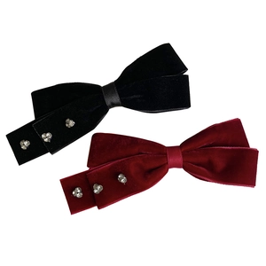 Set of two velvet bow hair clips in black and burgundy with elegant rhinestone accents