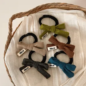 Chouchou à Nœud en Tricot de Style Japonais Avec Patch Lettre Nice Élastique à Cheveux Doux Nœud Papillon Queue de Cheval Femmes