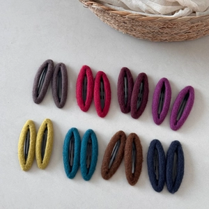 Set of 8 pairs colorful wool felt snap hair clips in elegant oval autumn winter styles