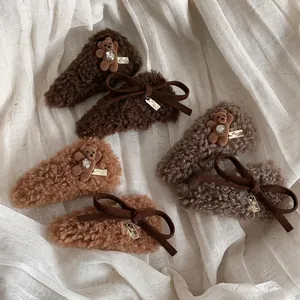 Plush Bear Bow Hair Clips Women Maillard Brown Fleece BB Clips Cute Handmade Side Barrette Hair Accessories For Girls