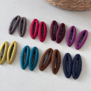 Set of 16 colorful wool felt oval BB hair clips for women in assorted autumn colors