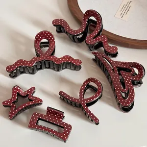Pince à Cheveux en Acétate à Pois Rouge Vin Rétro Paillettes Noël Nouvel An Pince Crabe Femme Accessoire Élégant