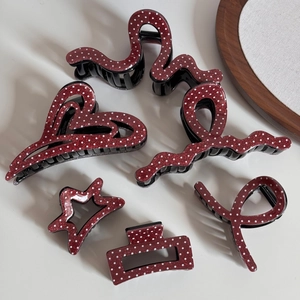 Lot de 6 pinces à cheveux rouges à pois blancs et paillettes pour coiffure élégante