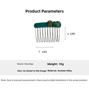 Technical specifications of acetate bow hair comb with precise 7cm by 5cm dimensions