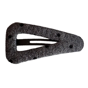 Minimalist grey polka dot wool fabric hair clip for women with triangular snap design