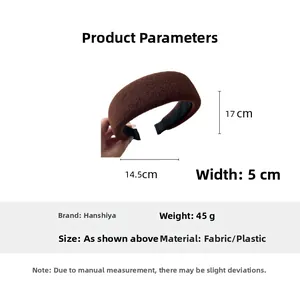 Brown padded velvet headband with dimensions 5cm width and 17cm height details