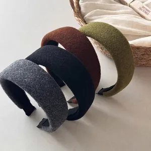 Women's Korean Style Woolen Wide Brim Thickened Headband Autumn Winter High Cranial Top Solid Color Sponge Hair Hoop Fashion Hair Accessories