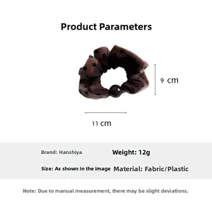 Detailed size chart for brown polka dot scrunchie with 11cm diameter and 12g weight