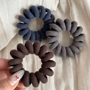 Fabric Wrapped Spiral Telephone Wire Hair Tie Twill Elastic Ponytail Holder Scrunchies For Women High Stretch Hair Accessories