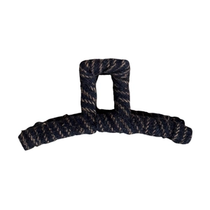 Large vintage striped fabric shark hair claw clip in dark blue and brown weave