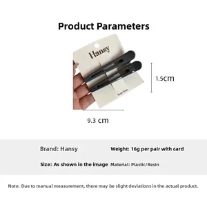 Dimensions détaillées des pinces à cheveux noir mat montrant la longueur de 9,3 cm