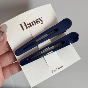Détail de deux barrettes bleu foncé aux finitions mates et brillantes sur carte